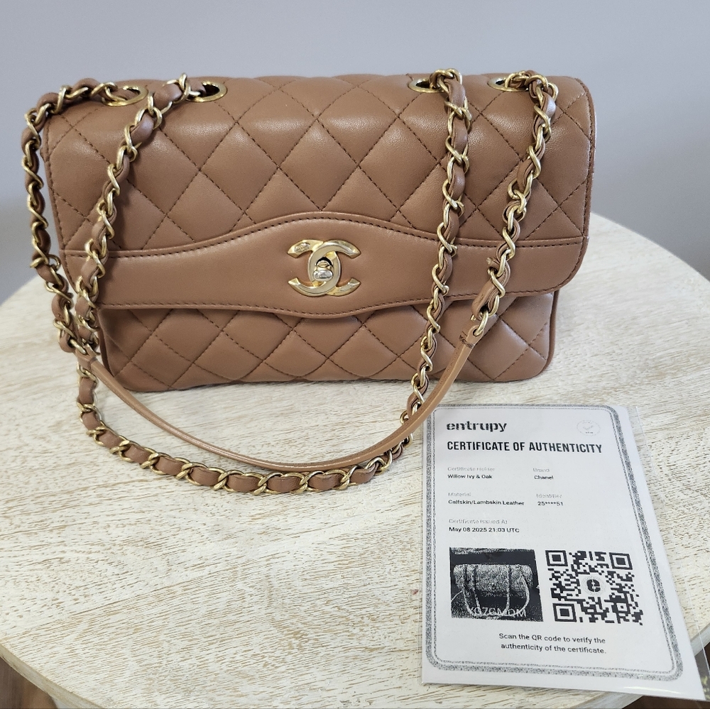 Mademoiselle Coco Vintage Flap Camel and Peach Lambskin